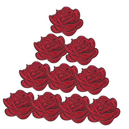 Lurrose 10st Aufnäher Mit Blumenstickerei Rosenflecken Gestickte Aufbügler Mit Rosenblüten Rosen-stickerei-patch Rote Geschnittene Rosenblüte Bestickt Stickerei Baumwolle Mädchen Bügeln von Lurrose