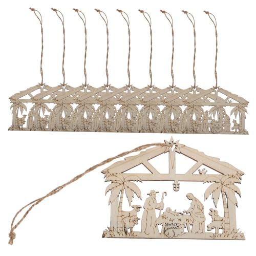 Lurrose 10st Dekorativer Anhänger Aus Holz Wohnkultur Led-dekorationen 3d-dekorationen Kleine Frische Bänder Geschenkdekorationen Weihnachtsbaumschmuck Gurtbänder Light Brown Hölzern von Lurrose