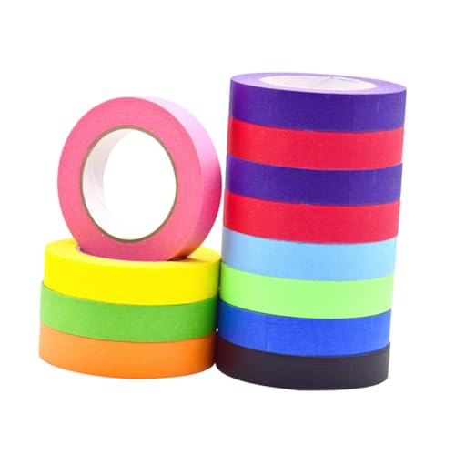 Lurrose 12 Rollen Abdeckband Violette Klebebandstreifen Spender Flicken Dekoratives Klebeband Grünes Malerklebeband Autoklebeband Doppeltes Beiges Malerklebeband Farbiges von Lurrose