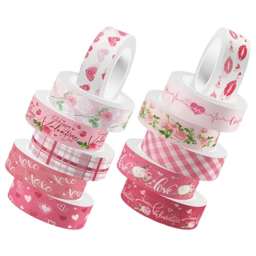 Lurrose 12 Rollen Valentinstag Washi Tape Verpackung Papier Klebeband Aufkleber selbstklebendes Klebeband gold Spender buchstaben basteln paketpapier Washi-Tape dekorative Papierbänder von Lurrose