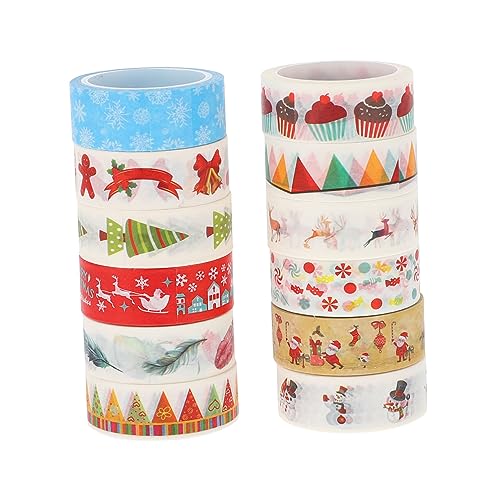 Lurrose 12 Rollen Weihnachts-Washi-Tape Dekorationen Dekoratives Klebeband farbiges Abdeckband weihnachtsdeko weihnachtskarten basteln Scrapbooking-Bänder Geschenkbänder Japanisches Papier von Lurrose