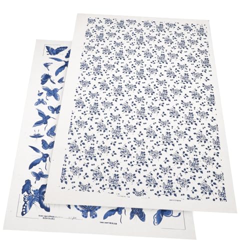 Lurrose 2 Blätter blaue und weiße Aufkleber Aufkleberpapier Glasur schöner Keramikaufkleber blumenmuster professionelles Transferpapier klassischer Keramikaufkleber Ton Aufkleber von Lurrose