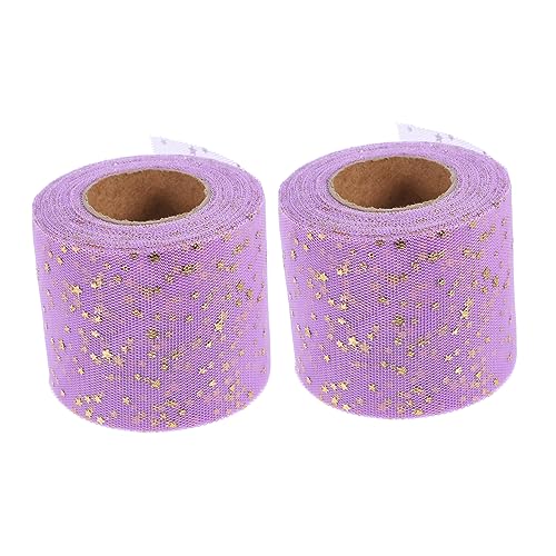 Lurrose 2 Rollen Fünfzackige Sternmaschenrolle Bänder Durchsichtiger Organzastoff Party Glitzer-tüll Bogen Paillette Dekorationen Weißer Tüllstoff Glitzerstoff Sackleinen Violett Polyester von Lurrose