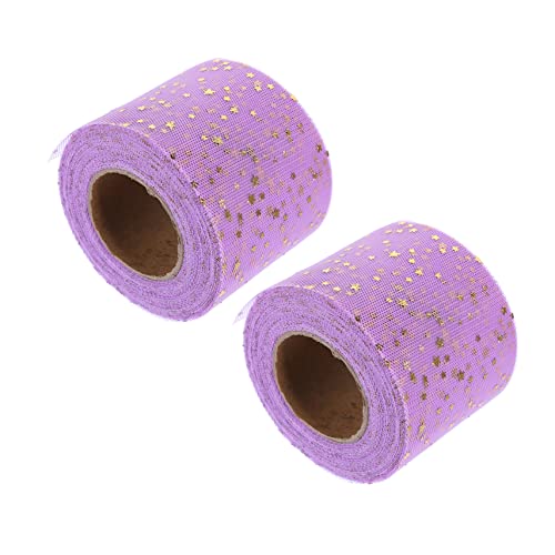 Lurrose 2 Rollen Fünfzackige Sternmaschenrolle Tüll Tischdecken Glitzer-tüll Rotes Tüllband Paillette Durchsichtiger Organzastoff Dekorationen Weihnachtsnetzband Bänder Polyester Violett von Lurrose