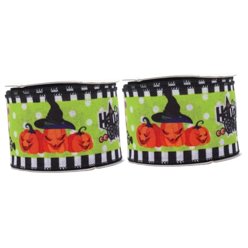 Lurrose 2 Rollen Halloween Band Dickes Band Kürbis Wickelband Chiffonband Spinnenband Spitzenband Halloween Wickelband Juteband Wickelband Grünes Polyester von Lurrose