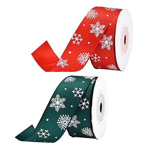 Lurrose 2 Rollen Weihnachtsband Weihnachtsbänder weihnachtsverpackungsband Weihnachtsbaumband Garnband Spitzenbänder zum Basteln weihnachtsdeko ribbon Druckband Sackleinenband Polyester von Lurrose