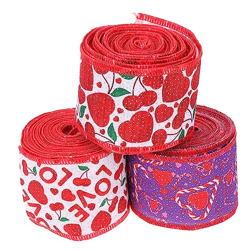 Lurrose 2 Sätze Draht Seitband Ribbon Ripsband Geschenkband Für Valentinstag Geschenksband Valentinsgrüße Cremefarbenes Band Diy-bänder Liebevolle Herzbänder Polyester Rot 3 Rollen * 2 von Lurrose