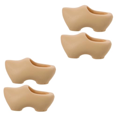 Lurrose 2 Sätze Mini Holländische Holzschuhe Puppenhochstuhl Ballettschuhe Puppenhaus Dekoration Unvollendete Holzschuhe Puppenhauszubehör Miniatur Holzschuhe Beige 2 Stück * 2 von Lurrose