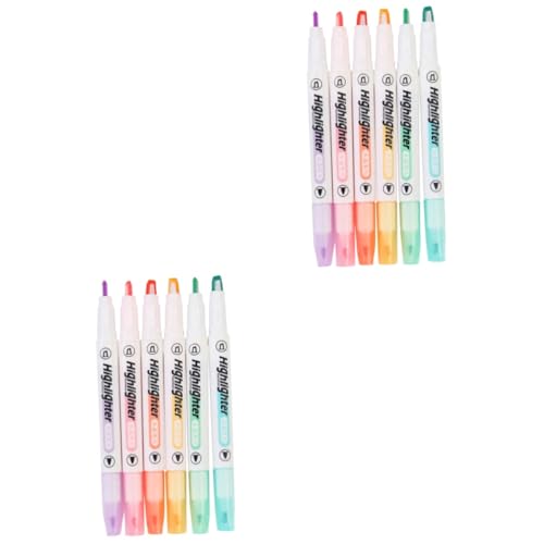 Lurrose 2 Sätze Textmarker Pastellmarker Klarsichtmarker Doppelspitzen Doppelendige Marker Studenten Schreibwaren Kunststoff Bunt 6 Stück * 2 von Lurrose