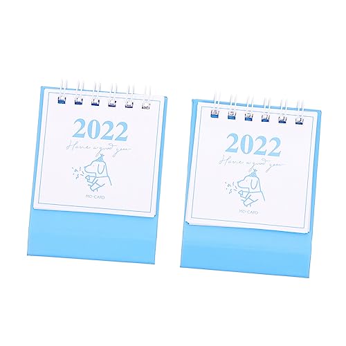 Lurrose 2 Stück 2022 Mini-Tischkalender kleiner Tischkalender Mini-Kalender Desktop-Staffelei tischkalender basteln schreibtischkalender Bürokalender 2022 Home-Desktop-Kalender Papier Blue von Lurrose