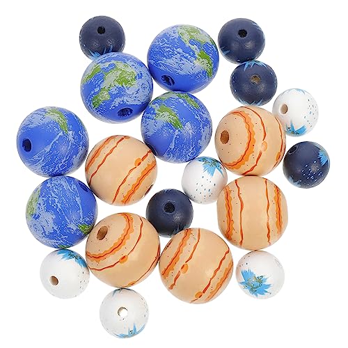 Lurrose 20St Planet Holzperlen runden Bausatz matschig Anhänger großlochperlen grosslochperlen line the edith eger Edelsteinperlen kinderschmuck Lose Perle Laufperle Hemu von Lurrose