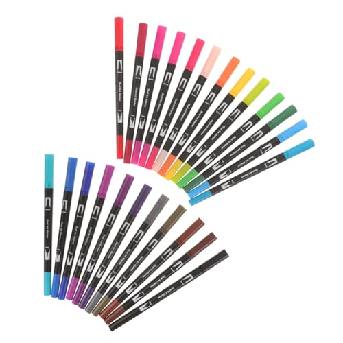 Lurrose 24 Stück Aquarellstifte Doppelpinsel Markierungsstifte Farbige Pinselstifte Neonfarbstifte Zeichnen Buntstifte Doppelspitzen Pinselstifte Journaling Marker Kinder Aquarell von Lurrose