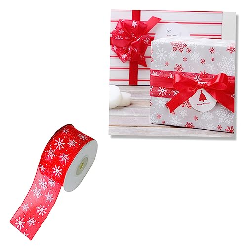 Lurrose 25 Yards Schneeband Mit Schneeflocken Muster Rot 40 Mm Breite Ideal Für Weihnachtsdekoration Geschenkverpackungen Und Festliche Schleifen Für Ihren Weihnachtsbaum von Lurrose