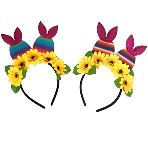 2pcs Haarreif Bunny Ears Hasenohren Bunnyohren Haarb?nder Stirnband Hasenohren Sonnenblumen Ostereier Filz Hase Ohren Haarb?nder für Kinder Erwachsene Ostern Hochzeit Kostüm Cosplay von Lurrose