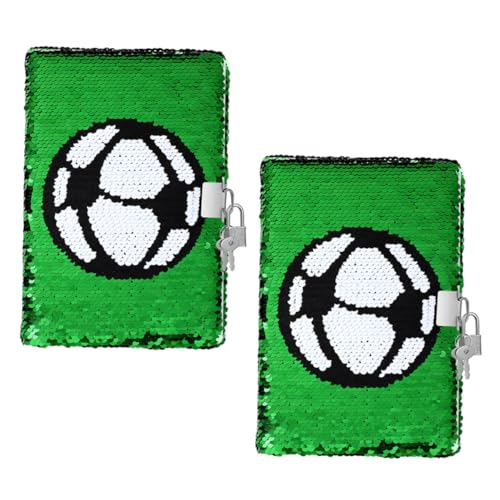 Lurrose 2st Fußball-notizbuch Fußball-pailletten-tagebuch Wende-notizbuch Mit Flip-pailletten Tagebuch Mit Schloss Notizblock Mit Fußballmuster Pailletten Tagebuch Green Metall von Lurrose