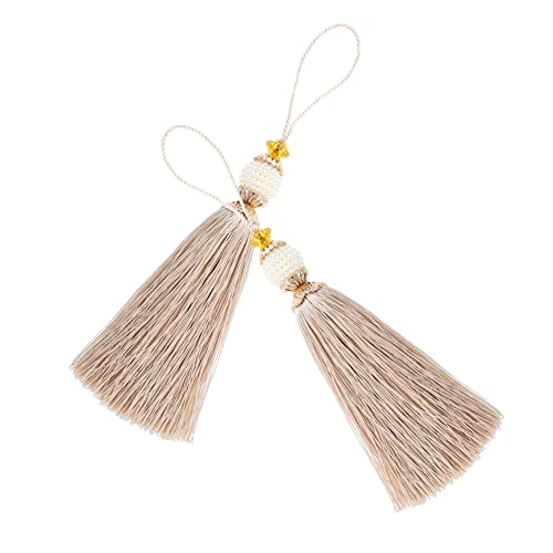 Lurrose 2st Vorhang Perle Quaste Zubehör Quasten Basteln Vorhänge Quasten Ammer Quastenbesatz Gardinenclips Schmuck Quasten Lesezeichen Quasten Goldquasten Zum Basteln Beige Polyester von Lurrose