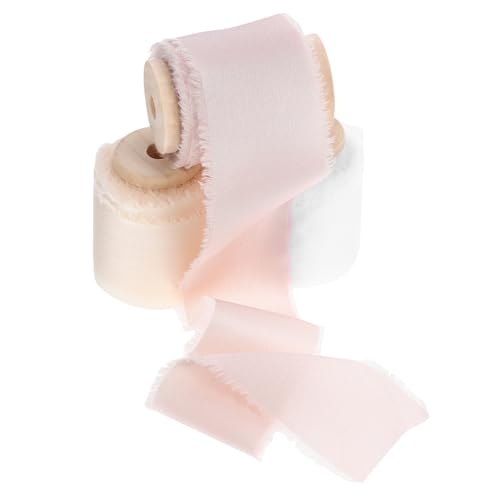 Lurrose 3 Rollen Geripptes Mit Rohen Kanten Wickelband DIY Haar Accessoires Cremefarbenes Fransenband Fransen Chiffonband Valentinstagsband Fransen Seidenband von Lurrose