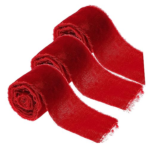 Lurrose 3 Rollen Samtband reißen Band zum Verpacken Rand doppelt Kuchen Topper Quaste Wand multifunktionsgürtel hochzeitsdeko dekoratives Partyband kreatives Hochzeitsband Polyester rot von Lurrose