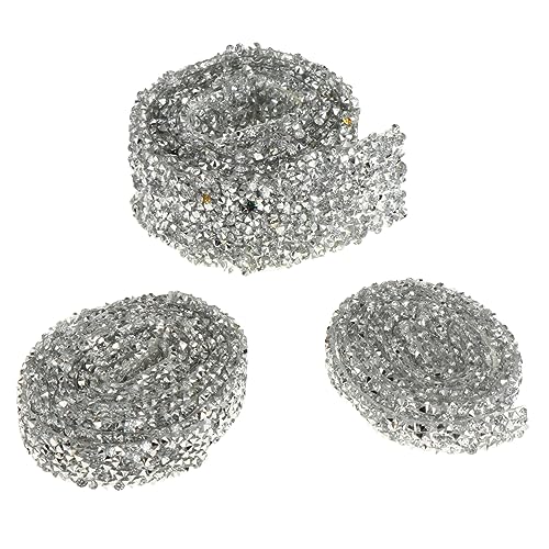 Lurrose 3 Rollen Selbstklebendes Mesh-bügelblatt Band Zum Basteln Strasskette Strass-mesh-band Diy Diamantgitter Strassgürtel Perlmutt Funkeln Diamant-mesh-band Geschenkband Plastik Silver von Lurrose