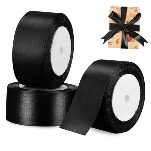 Lurrose 3 Rollen Verpackung Band Hochzeitsdeko Geschenkband Dekoratives Band Bänder Für Schleifen Einfarbiges Band Hochzeitsbänder Breites Band Stoffband Black Polyester von Lurrose