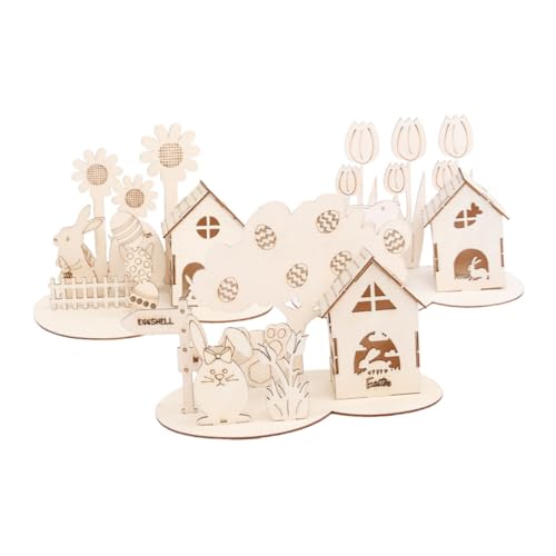 Lurrose 3 Sätze Osterhütte osterspielzeuge ostern spielzeug Ostern Holzpuzzle Holzspielzeug Ostern Holzhauspuzzle 3D-Osterpuzzle aus Holz 3D-Montagepuzzle Ostern 3D-Puzzle-Spielzeug von Lurrose