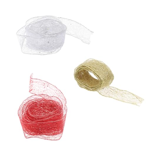 Lurrose 3 Stück Weihnachtsband Weihnachts Samtband Ornamente Weihnachtsbaumbänder Weihnachten DIY Band Glitzer Verkabelt Transparentes Band Weihnachten Verkabelte Bänder von Lurrose