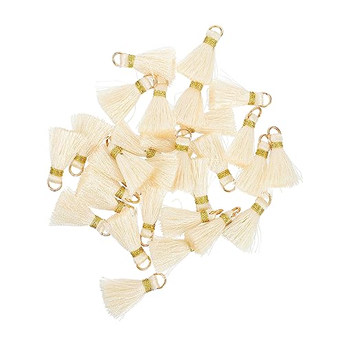 Lurrose 30St Quaste Anhänger Dekorperlen Verschlüsse Schlüsselringe Cool Schlüsselband quasten für lesezeichen bescherung weihnachten goldene eingekreiste Quasten DIY-Quaste Rayon Beige von Lurrose