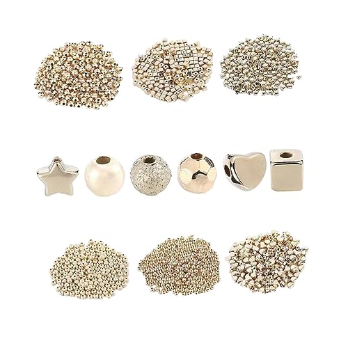 Lurrose 3Sets DIY Schmuck Lose Perlen Halskette Perlen Herz Lose Perlen Handschmuck Perlen Zum Basteln Quadratische Abstandsperlen Gold Creolen Edelstein Eras Ohrhänger Golden 1300pcs*3 von Lurrose