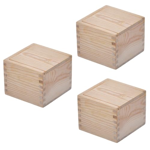 Lurrose 3St Geschenkverpackung Holzkiste dekorative quadratische Vasen storage boxes aufbwahrungs-box -Teetassenhalter Schmuck-Teetassenetui hölzern Khaki von Lurrose