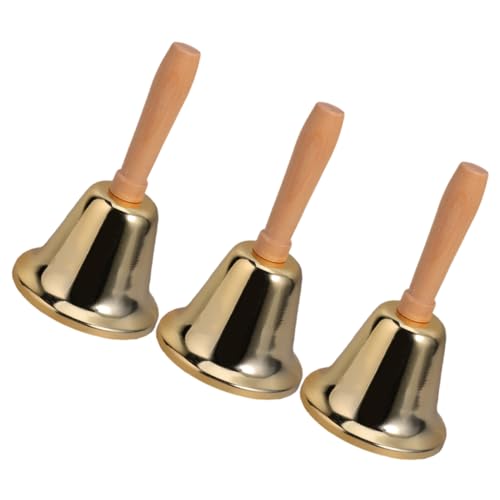 Lurrose 3St Handklingel Glocke Hundetrainingsglocke Kuhglocken-Geräuschmacher Schulglocke Metallischer Handglocke Lauter Handglocken Klingelglocke Antwortglocken Bärenglocke Eisen Golden von Lurrose