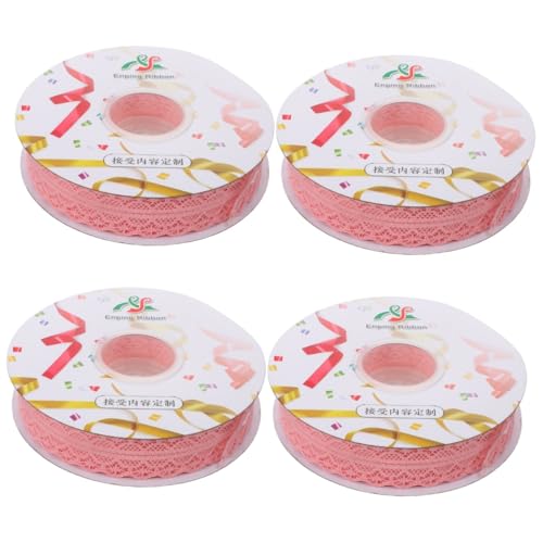 Lurrose 4 Rollen Spitzenband Sackleinen Bänder Künstlich Dekorationen Gefälscht Ästhetisch Stoff Schere Quaste Party Seilband Geschenkverpackungsband Band Für Rosa Polyester von Lurrose