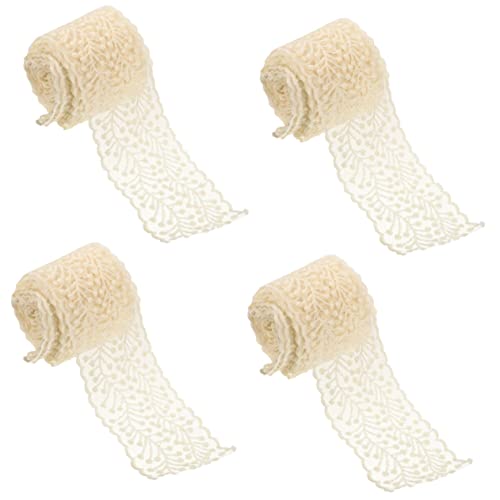 Lurrose 4 Rollen Stickerei Spitze Blumenzubehör abriebfester Spitzenbesatz Dekorativer Spitzenbesatz Handgefertigte DIY-Haarnadelmaterialien handgefertigte Spitzenbesatz Spitzenband Beige von Lurrose