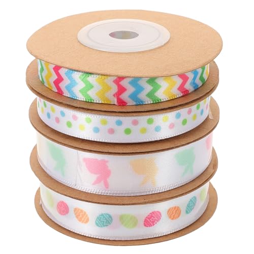 Lurrose 4 Rollen band Dekorationen Sackleinen Fröhliches Weihnachtsband geschenkverpackung ostern geschenkband ostern Frühlings-Osterband einzigartige DIY-Bastelbänder Polyester von Lurrose