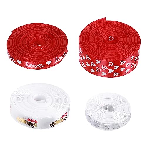 Lurrose 4 Rollen valentinstag band ribbon ripsband valentine presents Sackleinenband für kleiner Anhänger mit roten Bändern valentinstag geschenkband Band im Valentinstag-Stil Polyester von Lurrose