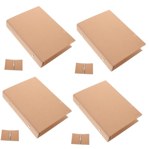 Lurrose 4 Stück Loseblatt-Bucheinband Notizbuch Bindemittel runde Hefter Notizblock Halter aktenkoffer gestängetasche Hard-Hand-Kontoabdeckung Dokument-Organizer-Ordner Kraftpapier Brown von Lurrose