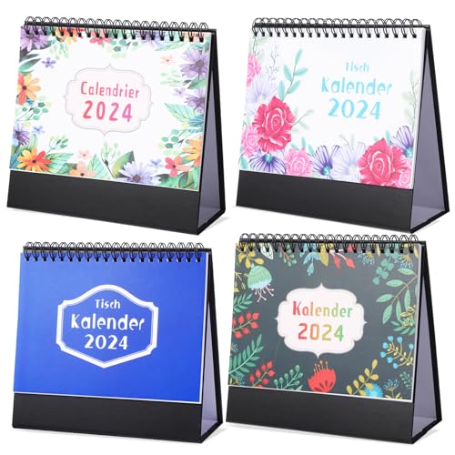 Lurrose 4 Stück Tischkalender Büro Tischkalender Kalender Kalender Memo Tischdekoration Staffelei Flip Kalender Digitaler Kalender Staffelei Kalender 2024 Staffelei von Lurrose