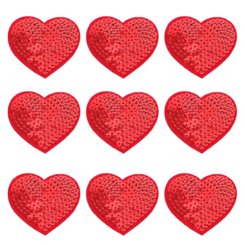 Lurrose 40 Stück Glitzernde Herz-Aufnäher zum Aufbügeln Valentinstag-Chic Gestickter Glitzer-Patch-Rand Rotes Herz Aufnäher-Applikationen für Kleidung von Lurrose