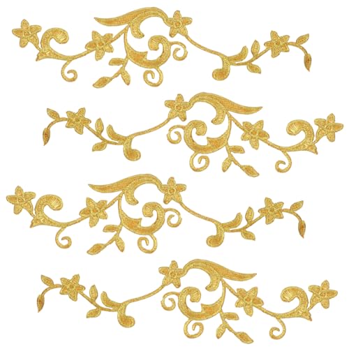 Lurrose 5 Paare Stickereiflecken Goldgestickte Applikation Flicken Nähen Stickerei Blumen Motive Stickbücher Patches Für Jacken Blumenpatch Gestickt Stoffreparaturflicken Golden Polyester von Lurrose