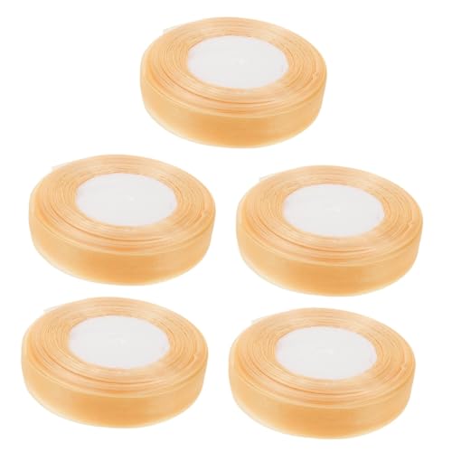 Lurrose 5 Rollen Chiffon-Band Spitzenbesatz Sackleinen Bänder zum Verpacken Hochzeit Satinband breites band geschenkband Bastelband für den täglichen Gebrauch schneidbares Paketband Golden von Lurrose