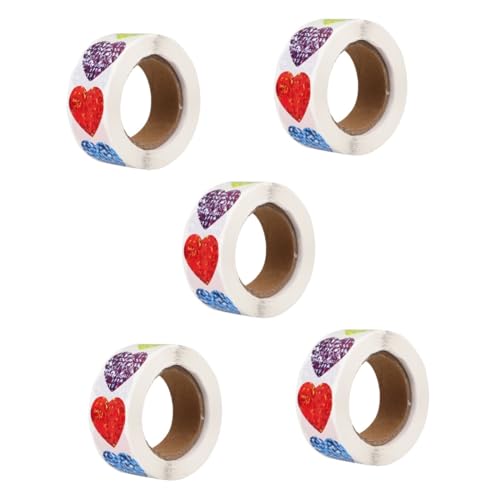 Lurrose 5 Rollen Herz Aufkleber Nagelaufkleber Fan-Shop Herzaufkleber Logo Herzförmige Aufkleber Dekorative Aufkleber für Geschenketikett Etiketten für Hochzeitsaufkleber Papier von Lurrose