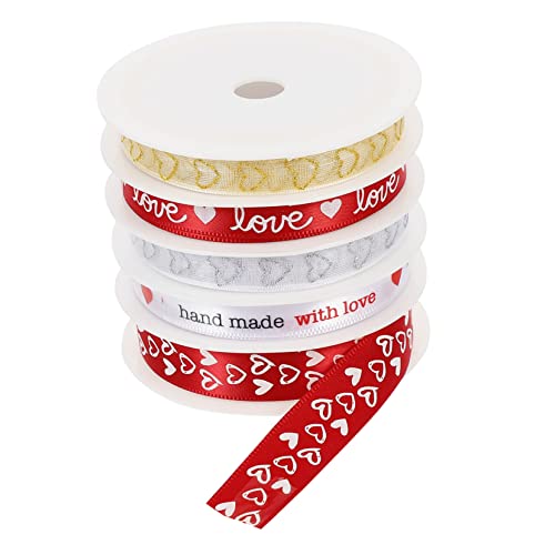 Lurrose 5 Rollen Herz-band-set Satinband Valentinstag Geschenkband Weihnachtsgeschenke Liebe Bastelband Drahtband Zum Valentinstag Strumpffüller Feiertagsband Schleife Hochzeit Polyester von Lurrose