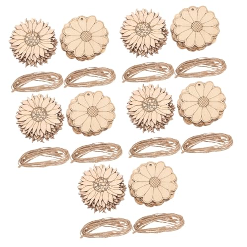 Lurrose 5 Sätze Blumenhandwerk aus Holz Holzblumen Bastelmaterial DIY Holzblumen Ausschnitte grüne Girlande Reben für Schlafzimmer Blumenchips aus Holz DIY-Holzausschnitte hölzern Beige von Lurrose