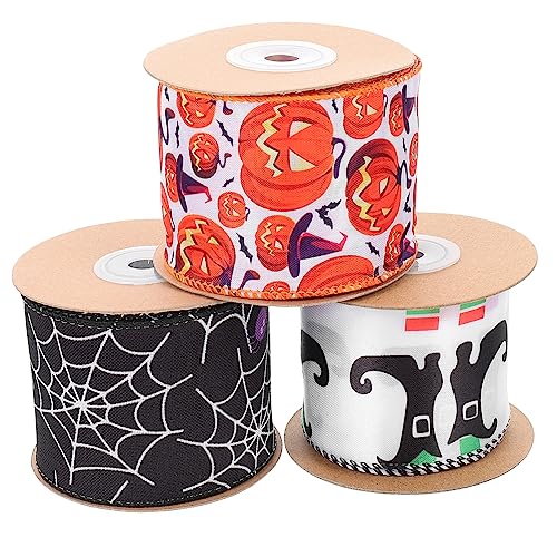 Lurrose 5 Sätze Halloween Band Halloween Ripsband Satinband Bedrucktes Ripsband Bänder Partyschleife Sackleinenband Samt DIY Bastelband Burgunderrot 3 Rollen * 5 von Lurrose