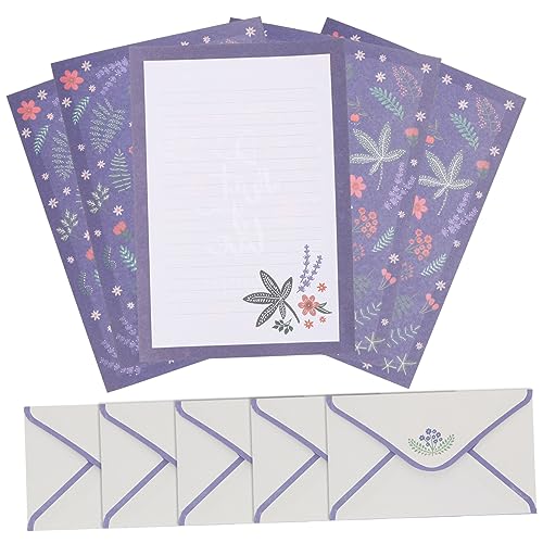 Lurrose 5 Sets Wunderschönes Briefpapier Set Mit Blumenmuster Briefumschläge A5 Liniertes Druckpapier Vintage Umschläge Blanko Briefpapier Notizkarten Briefpapierumschläge von Lurrose