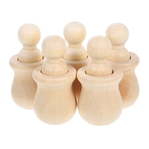 Lurrose 5 Teiliges Puppen Holzdosen Set Spielzeug Unbemalte Holzfiguren Holzpuppen Set Bemalen Sie Ihre Eigenen Holzpuppen Unvollendetes Holzhandwerk Leere Holzpflockpuppen von Lurrose