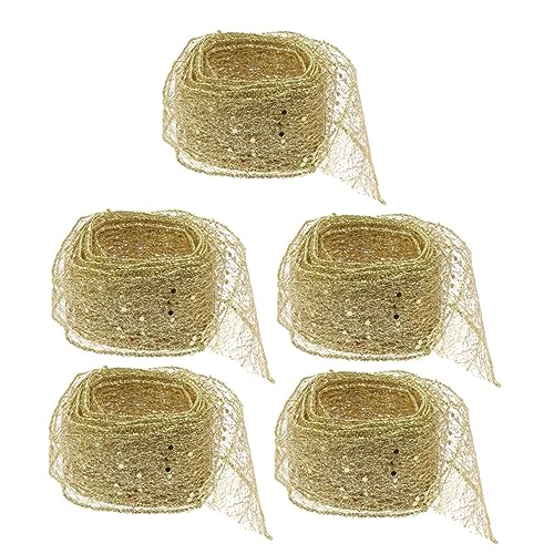 Lurrose 5St Weihnachtsband Schleife Strassband weihnachtsbänder mit verdrahteten kanten Weihnachtsschnur ribbon stoffband weihnachten verdrahtete Kanten Maschenbänder DIY liefert Golden von Lurrose