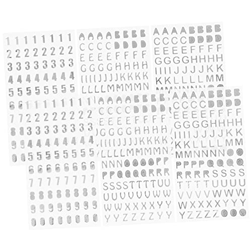 Lurrose 6 Blätter Aufkleber des englischen Alphabets nummeriert individueller Vinylaufkleber Planer-Aufkleber Etiketten Aufkleber Punkt Buchstabenaufkleber dekorative Aufkleber PVC Silver von Lurrose