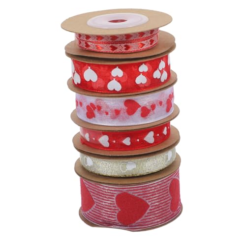 Lurrose 6 Rollen Banddekoration Band Zum Valentinstag Geschenkbänder Valentinsband Valentinstag-band Partybänder Bänder Mit Herzmuster Bastelbänder Zum Einwickeln Verpackungsband Polyester von Lurrose