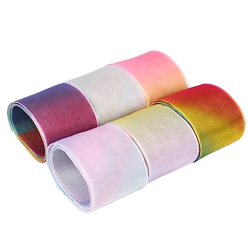 Lurrose Chiffonband mit Regenbogen-aufdruck 38 Mm Breit Farbverlauf für Haarband Kleidungszubehör 6 Stück von Lurrose