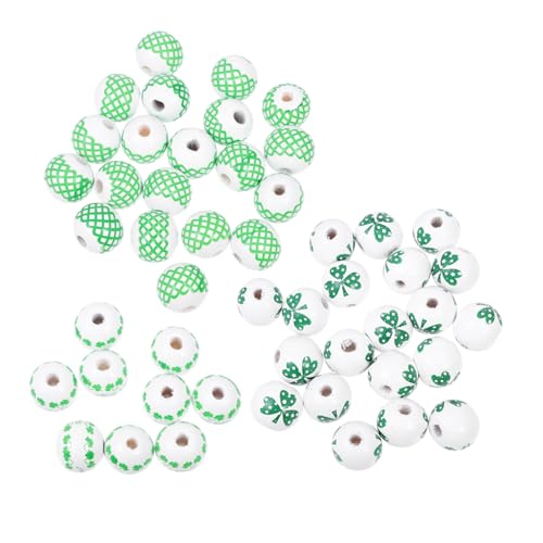 Lurrose 60 Stk Irische Holzperlen Lächelnde Gesichtsperlen Perlen zum Basteln Perlen-Anhänger st patricks day dekoration bastelkasten silberperlen selber machen DIY Halskette lose Perle von Lurrose